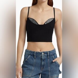 Good American Black Strappy Top w/ Rhinestones